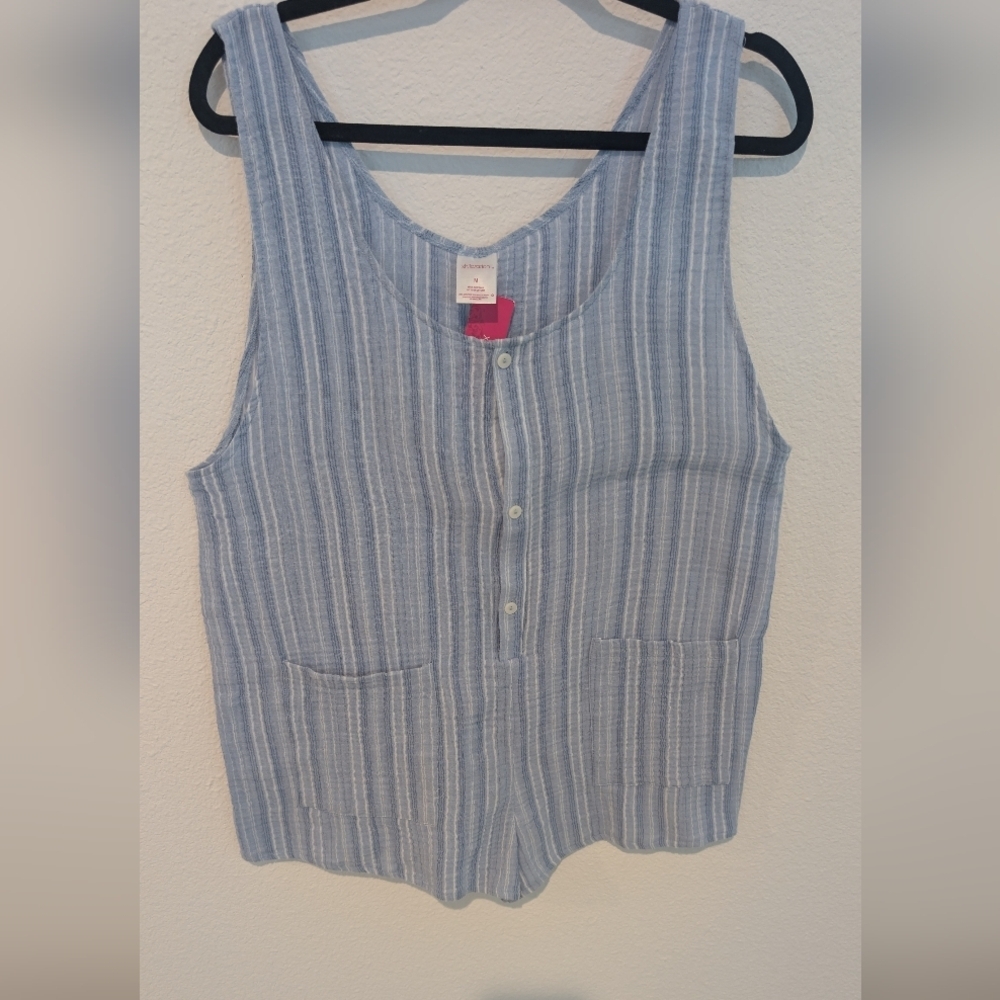 Xhilaration Swim Sleeveless Blue & White Striped Button Romper New Boho Size M
